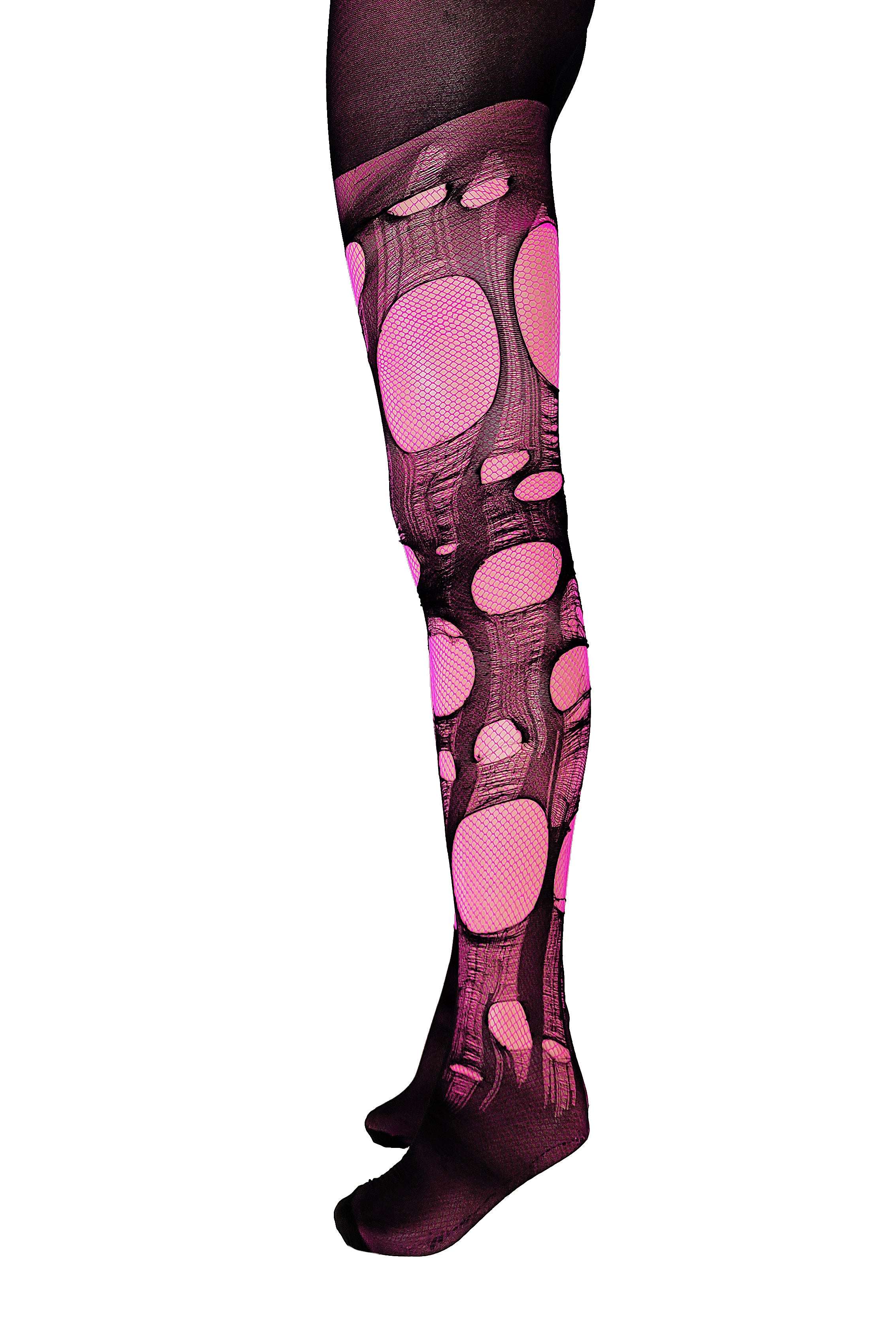 Tattered torn fishnet tights Neon Pink Agoraphobix