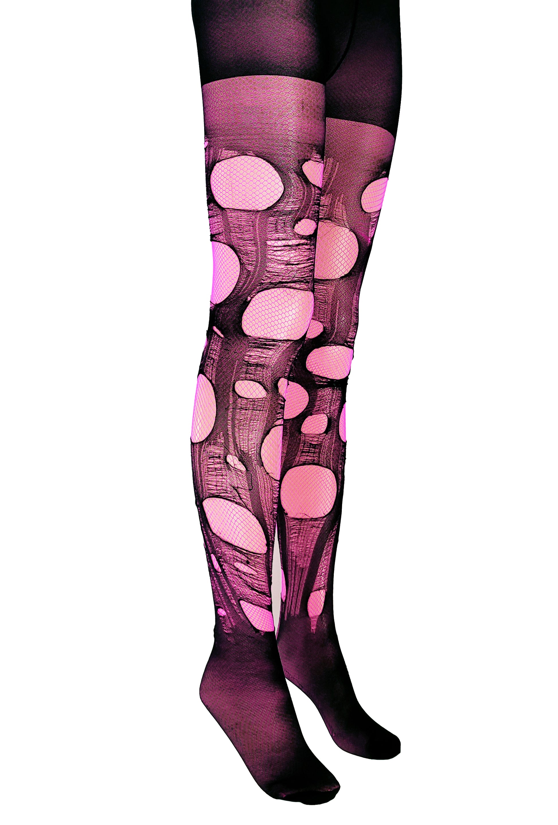 neon pink black tattered & torn fishnet tights – Agoraphobix