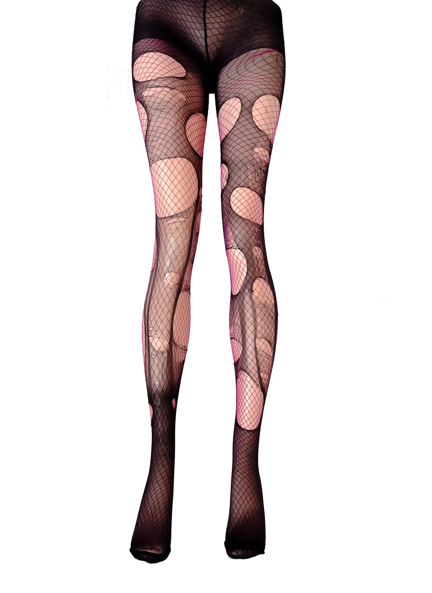 Double layered tattered & torn fishnet tights | pink / Black