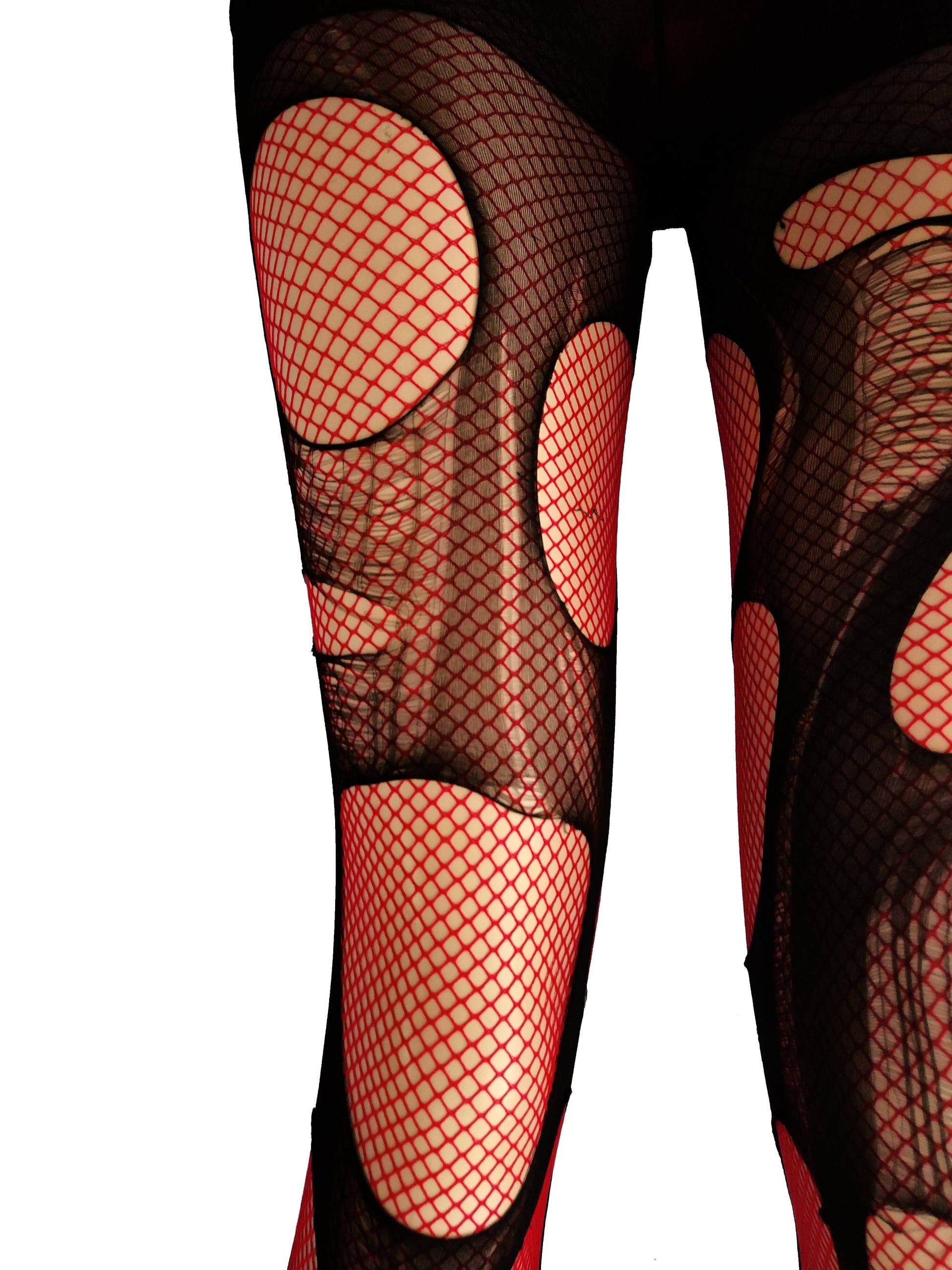 Double layered Black  Red tattered & torn fishnet tights – Agoraphobix
