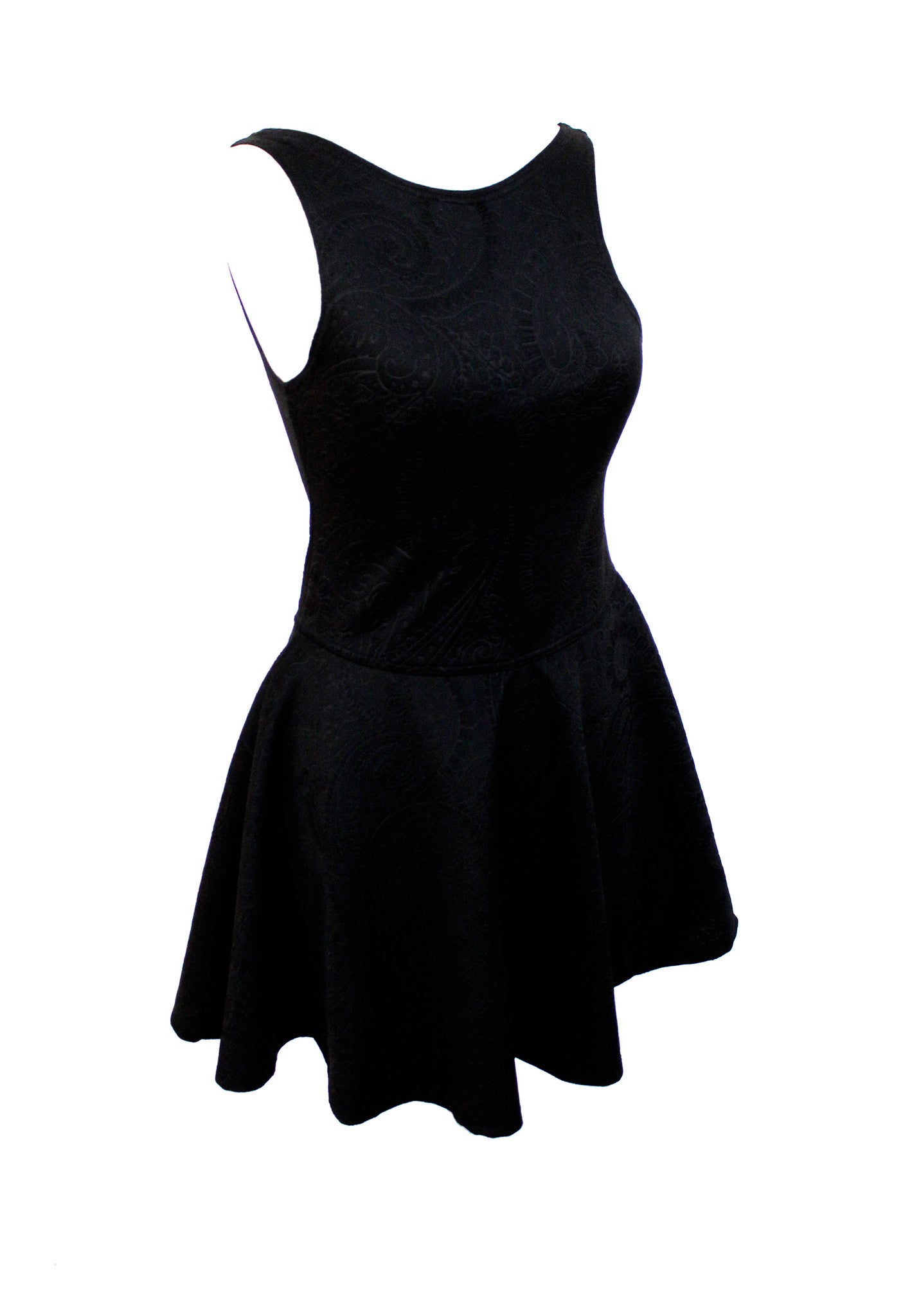 Black on black relif paisley skater dress