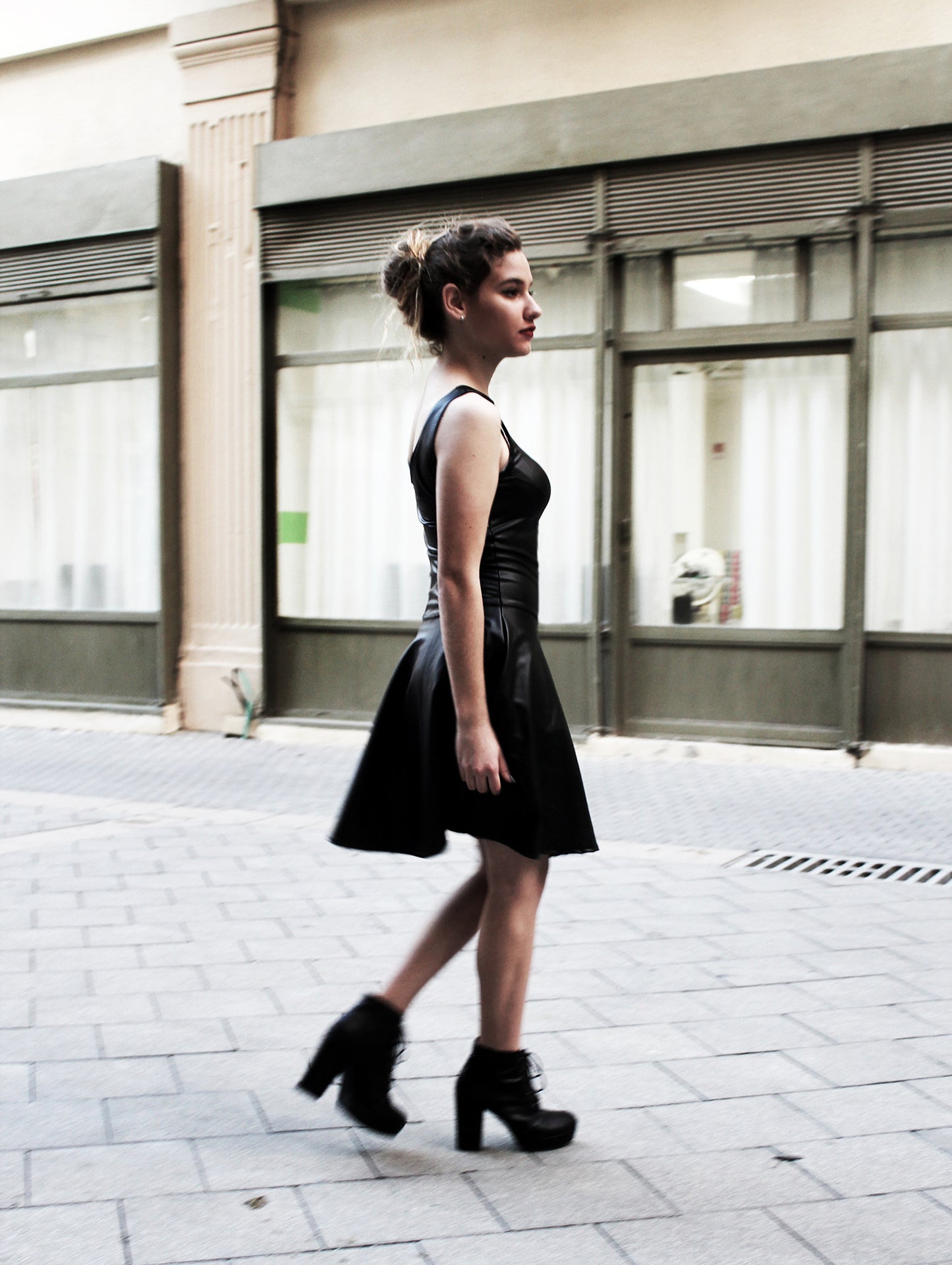 The Calipso black matte spandex skater dress