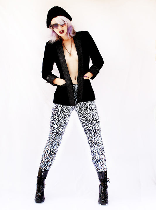 soft grunge black boyfriend blazer leopard print leggings silver leopard leggings shiny spandex leggings