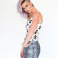 Alternative Streetwear Clothing silver leopard print mini skirt skull print bodysuite