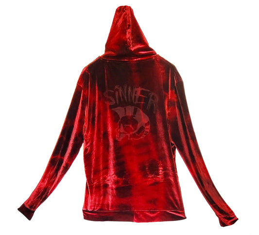 Sinner laser etched skull velvet oversize hoodie | Unisex