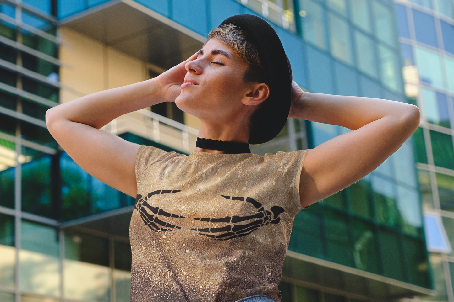 Skeleton hands Bleached splatter T shirt